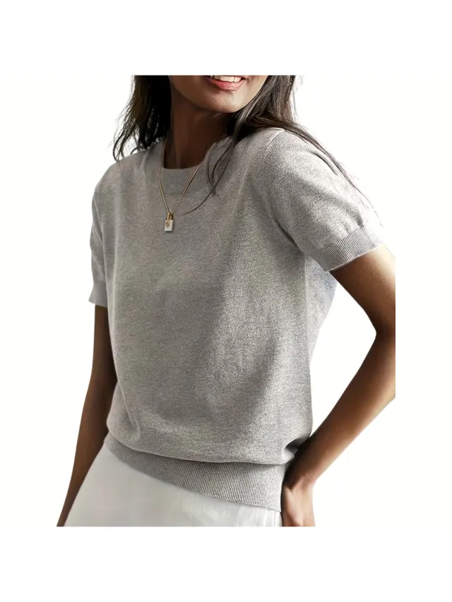 Currero Topje Dames - Top Kleding - Shirt - Blouse - Kort - Volwassen - Lichtgrijs
