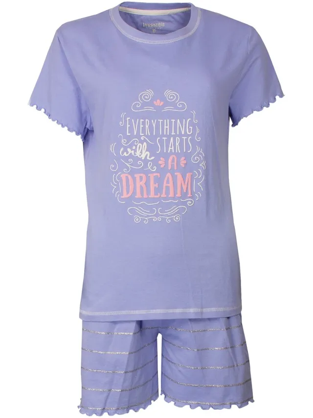 Irresistible Dames Shortama - 100% Gekamde Katoen - Licht Blauw Paars