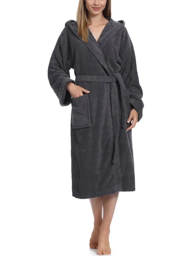 Ladeheid Dames Badjas met Capuchon - 100% Katoen - Wasmachine bestendig - Badstof – Grafiet – S – LA-LA40-102-DG