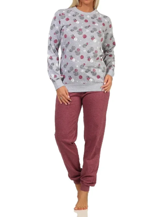 Normann Damespyjama met manchetten in elegante polka dot / stippen look - 212 201 90 750 rot