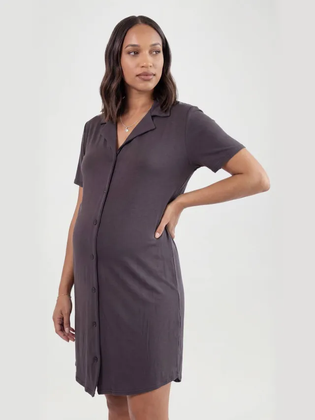 boohoo Dames Zwangerschaps Nachthemd Met Korte Mouwen Asgrijs