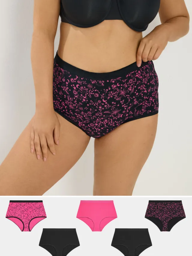 Yours 5 Pack Roze Slips Met Volledige Dekking Met Hemelprint-48 Pink