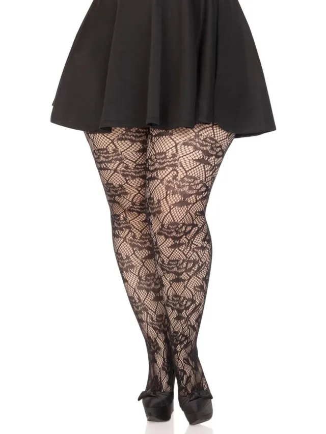 Leg Avenue Wild Rose Net panty - Zwart