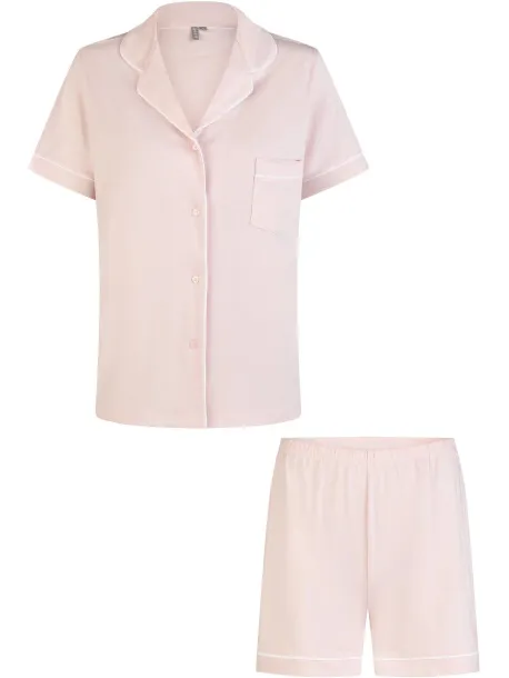 By Louise Dames korte pyjama set modal shortama met knoopsluiting Roze