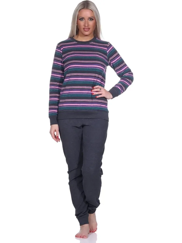 Normann badstof dames pyjama 22220193984 - antraciet - XL 48/50