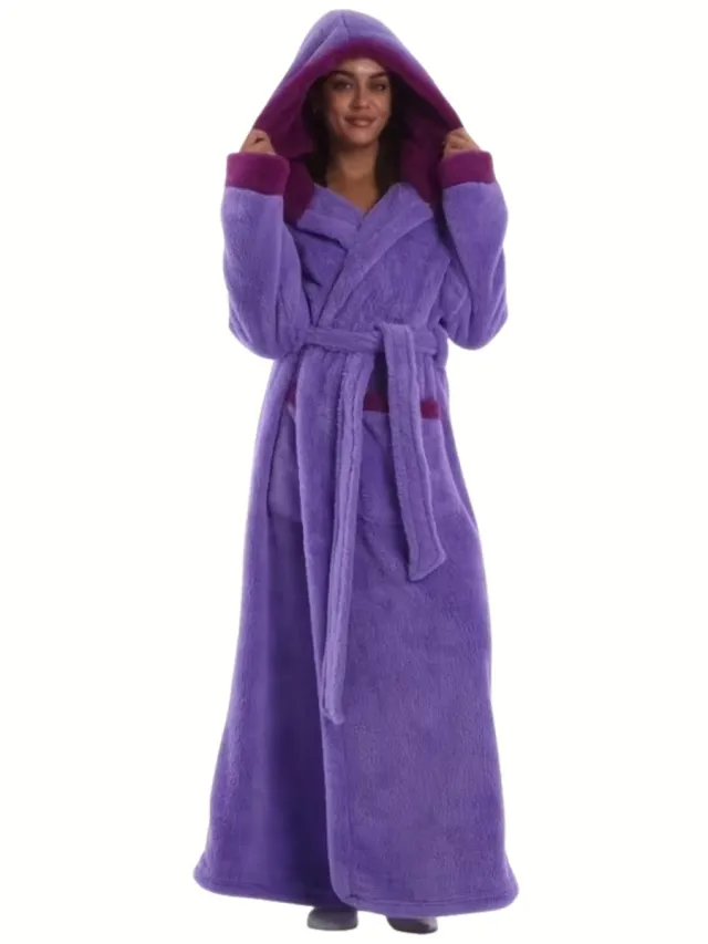 Currero Badjas Dames - Fleece - Katoen - Badstof - Sauna - Hamam - Wafel - Bathrobe - Duster - Ochtendjas - Spa - Kimono - Paars Paarse Kapmantel