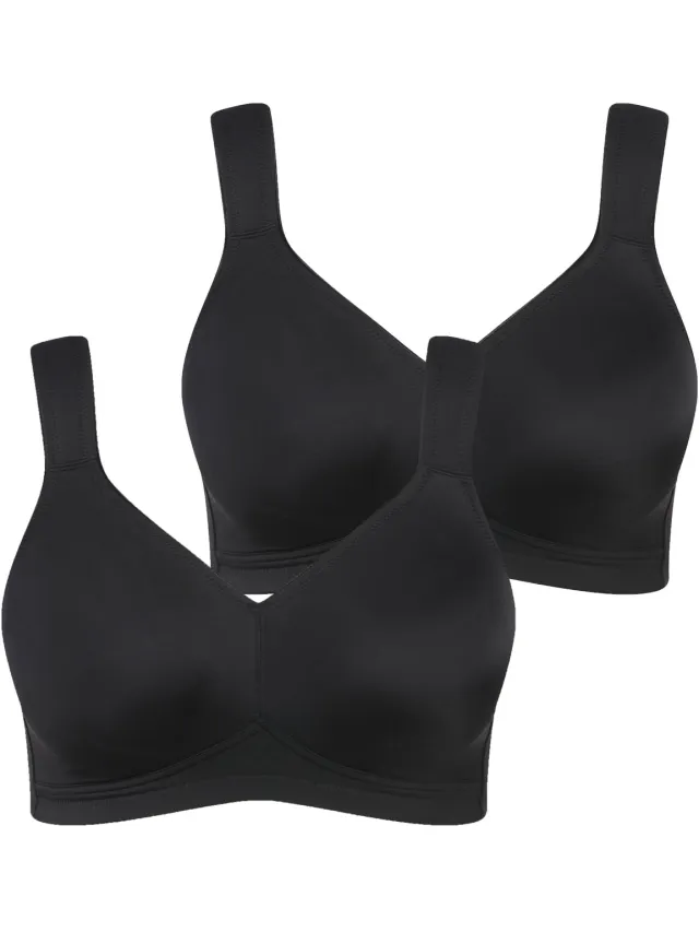 Ulla Popken Dames - Microvezel-beha set van 2 zonder beugel voorgevormde cups - Zwart