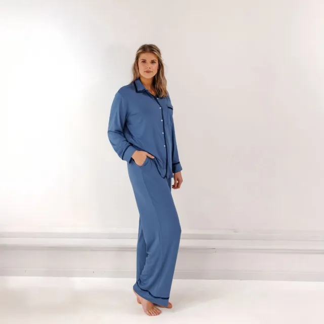 Coco & Cici TENCEL Pyjama Set Lang Dames Donker Blauw