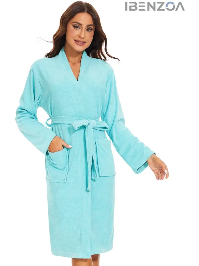 Ibenzoa Badjas - Kimono-stijl - Knielang - Frottee Rood