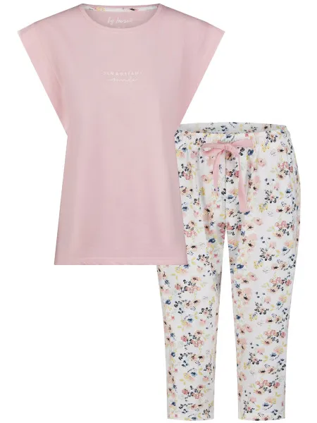 By Louise Dames capri pyjama set roze driekwart