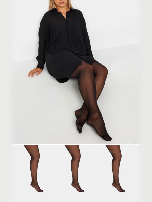 Yours Set Van Drie Paar Ladderbestendige Panty's Van 20 Denier In Zwartsize 50-54 Black