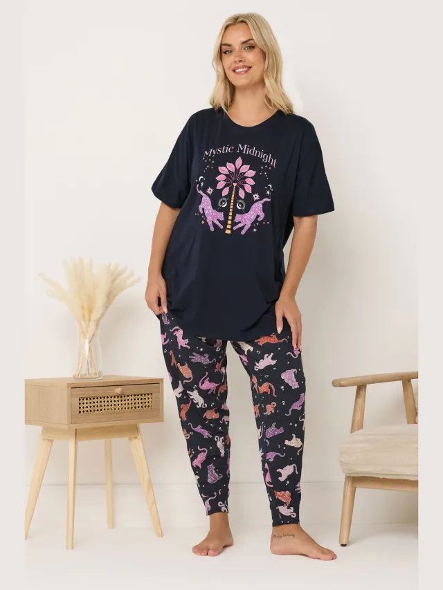 Yours Marineblauwe Mystic Midnight Pyjamaset Met Manchetten-44, foto 2