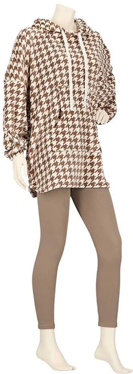 Apollo Huggle Hoodie Dames Pied de Coque - Bruin- Fleece - One Size - Hoodie deken Bruin, wit