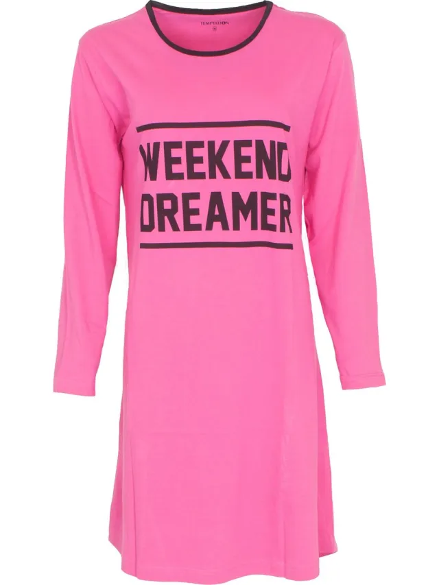 Temptation Tempation Dames Nachthemd - Bigshirt - Katoen - Roze