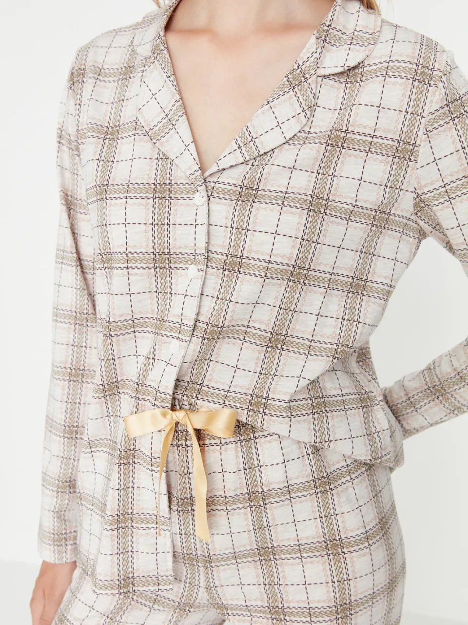 Trendyol Vrouwen Kraag Pyjama Set 2 pak beige, foto 2