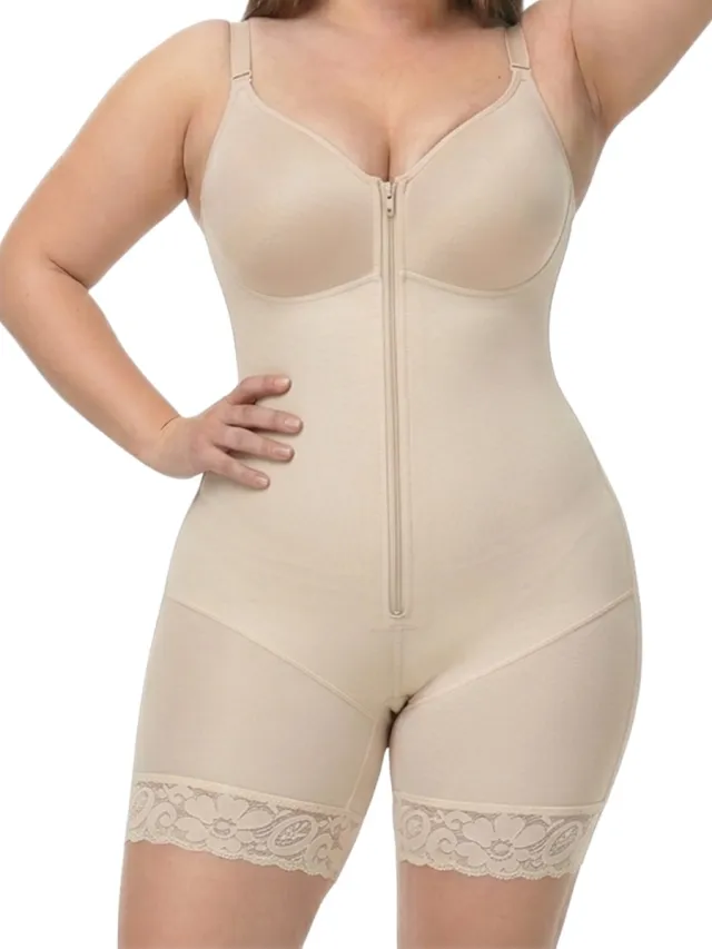 Bodysuit met Rits en Pijpjes - Shapetape - Beige - Shapewear Body - Platte Buik - Full Body Shaper - Short - Corrigerend ondergoed
