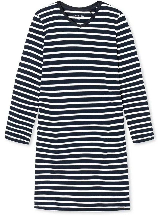 Schiesser Dames Nachthemd Casual Essentials lange mouw - nachtblauw