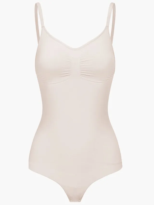 cfab Bodysuit met corrigerende werking en koordjes - Zand - 3XL - Corrigerende Body - Naadlos - corrigerend ondergoed dames