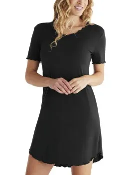 Damella Bamboo Plain Short Sleeve Nightdress Blauw,Zwart,Roze,Rood,Lila,Grijs,Groen