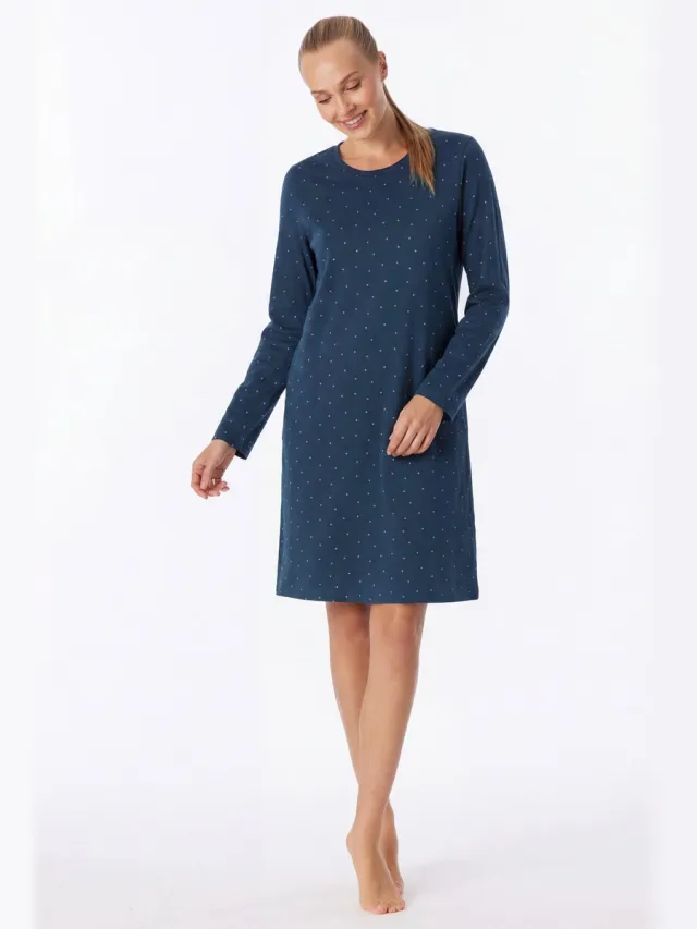 Schiesser dames Casual Essentials nachthemd met lange mouwen met streepjes - ultraviolet dessin Paars