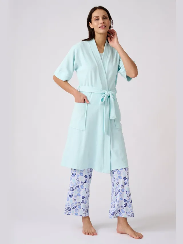 Damart Kimono-achtige kamerjas, bouclébreisel - Dames - Blauw - 42-44 (M)