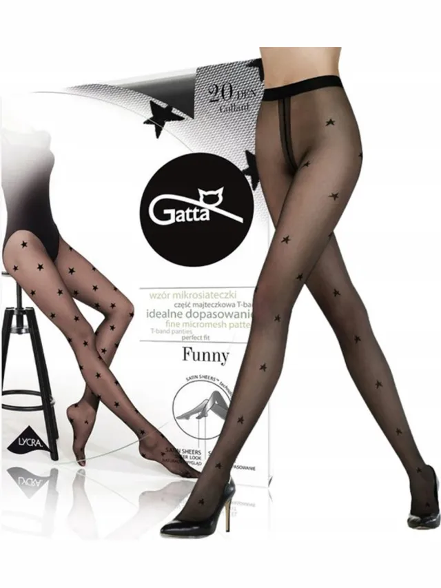 Gatta Funny – Panty Dames 20 DEN – Zwart met Sterrenpatroon – Basis Panty – Zwart.