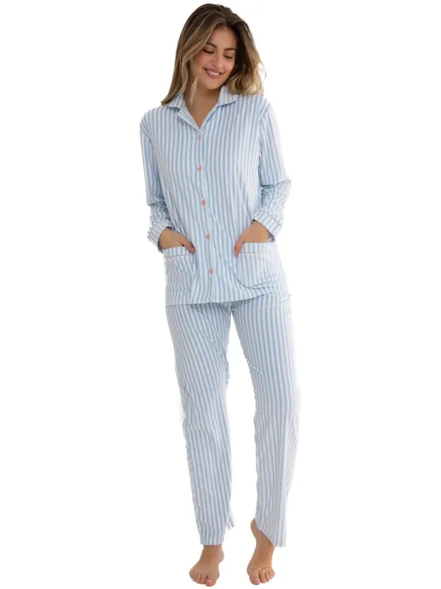 Cocodream Quality Cocodream Velours Doorknoop Pyjama 'Open Blue' - Dames Nachtmode - Lange Mouw - Blauw
