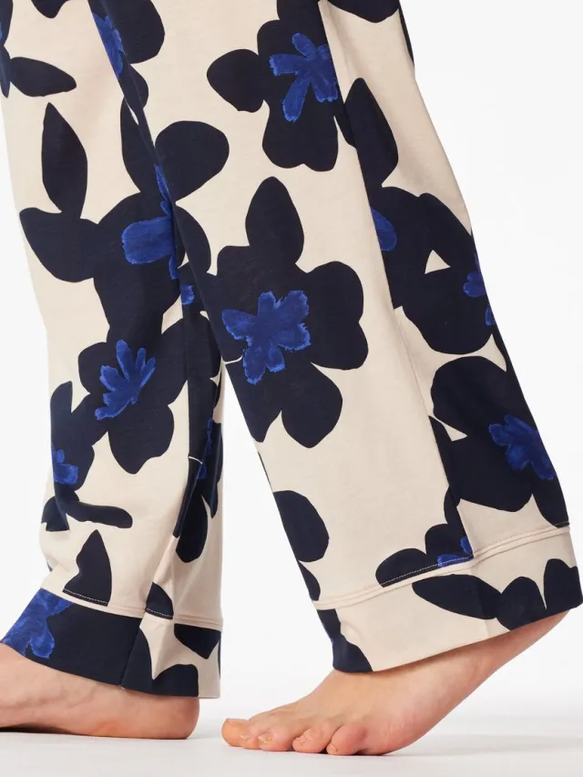 Schiesser dames Comfort Nightwear lange pyjama met bloemenmotief - deep sea blue - navy dessin