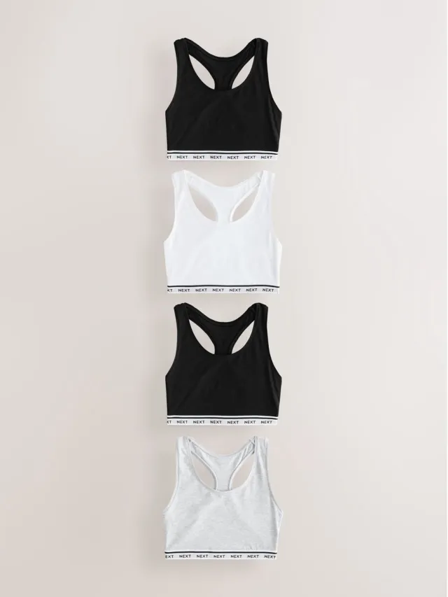 Next Dames - Set van 4 cropped Ultimate Comfort beha's van katoen met logo - Zwart Black/Black/Grey/White