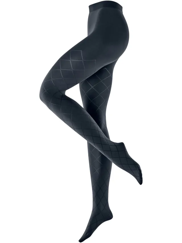 Burlington Check Couture gedessineerd materiaal ondoorzichtig panty dames blauw-44 blauw 6120