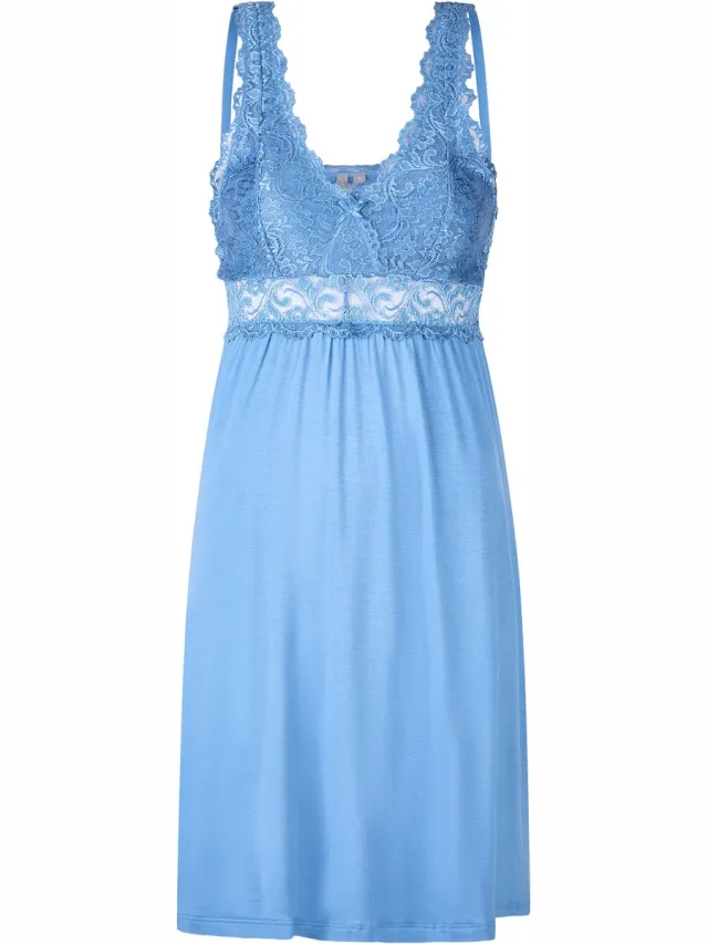 By Louise Slipdress Dames Nachthemd Met Kant Lichtblauw
