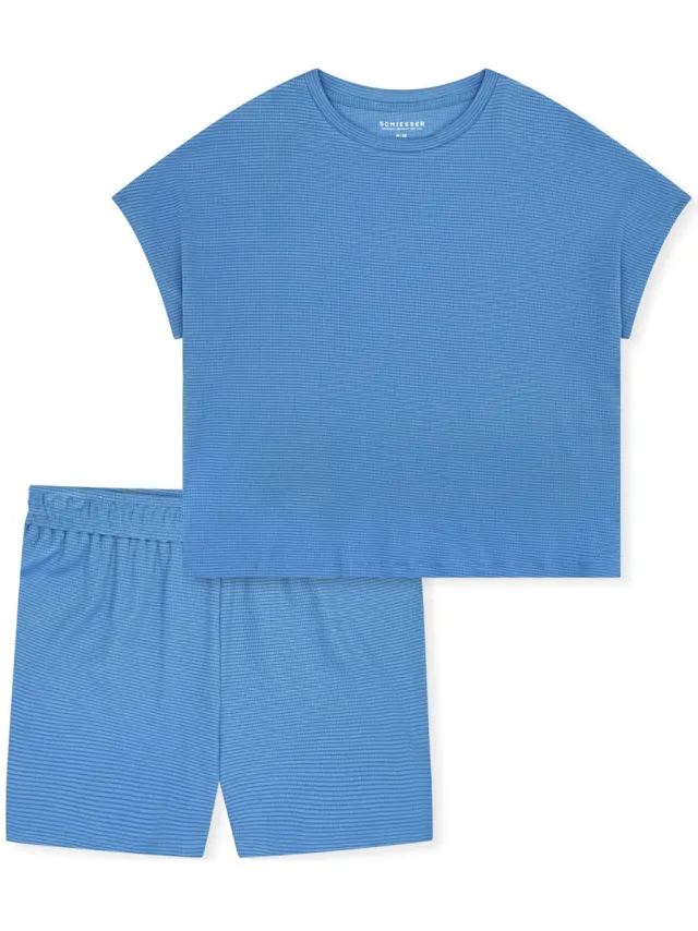 Schiesser Vrouwen Pyjama Casual Feel Blauw