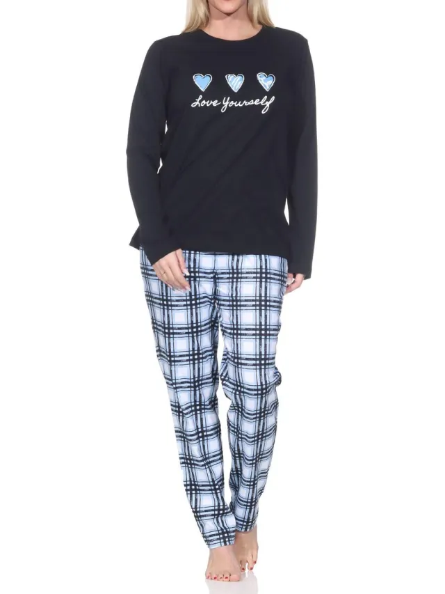 Normann damespyjama met geruite jersey pyjamabroek - ook in grote maten dunkelgrau