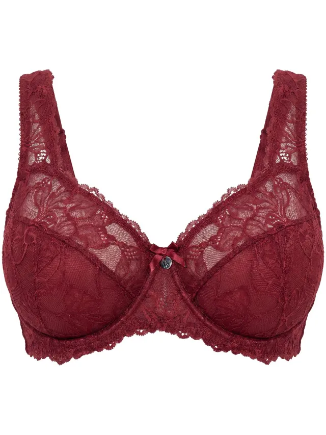 Ulla Popken Dames - Beugelbeha kant brede schouderbandjes - Purperrood