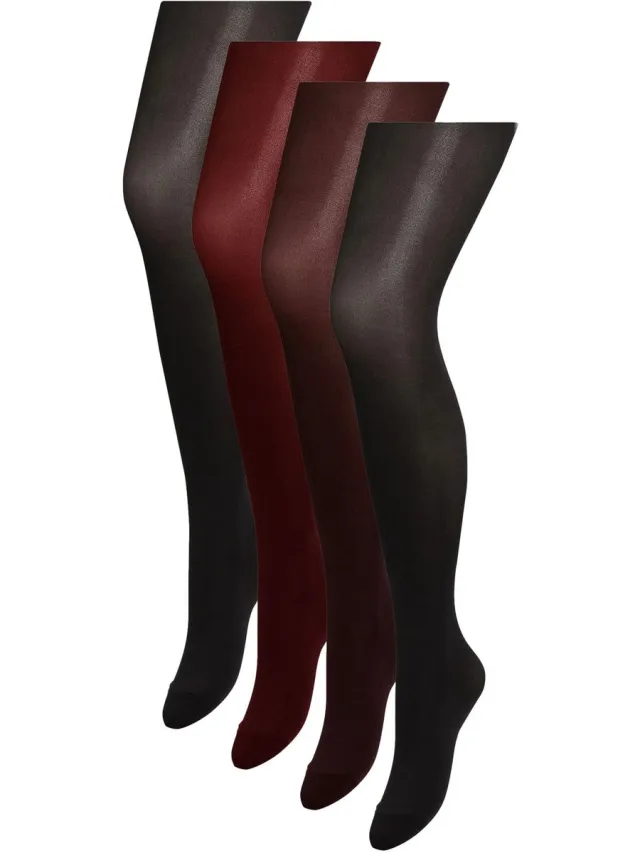 Next Dames - Set van 4 ondoorschijnende panty's van 40 denier - Zwart Black/Black/Berry/Chocolate Brown