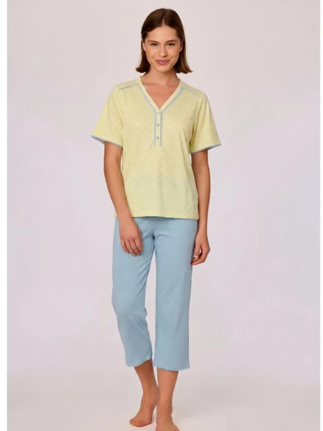 Woody pyjama dames - lichtgroen - schelpjes all-overprint - 261-10-XPB-Z/979