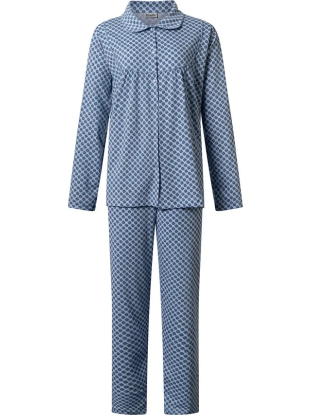 Lunatex klassieke dames pyjama 124158 met kraag - blauw