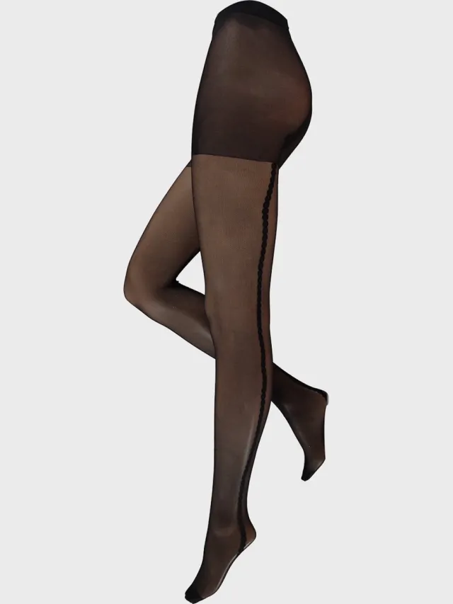 INSUA fijne visnet panty met naad maat L zwart