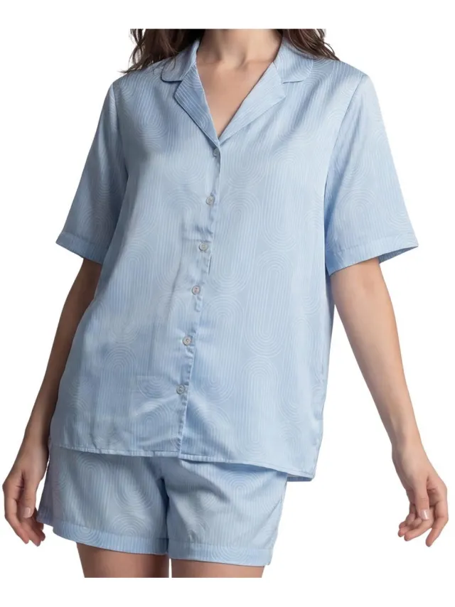 Seidensticker Dames pyjama Classic Web zen blue