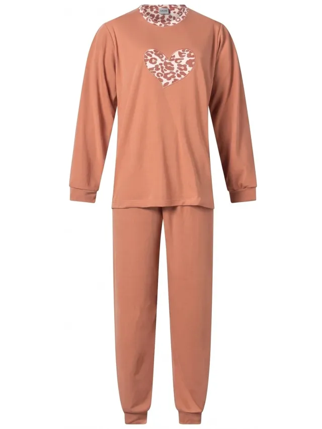 Lunatex extra dikke dames pyjama 124198 - zwart met panter hart