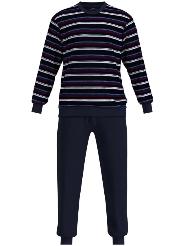Götzburg Gotzburg pyjama velours blauw gestreept