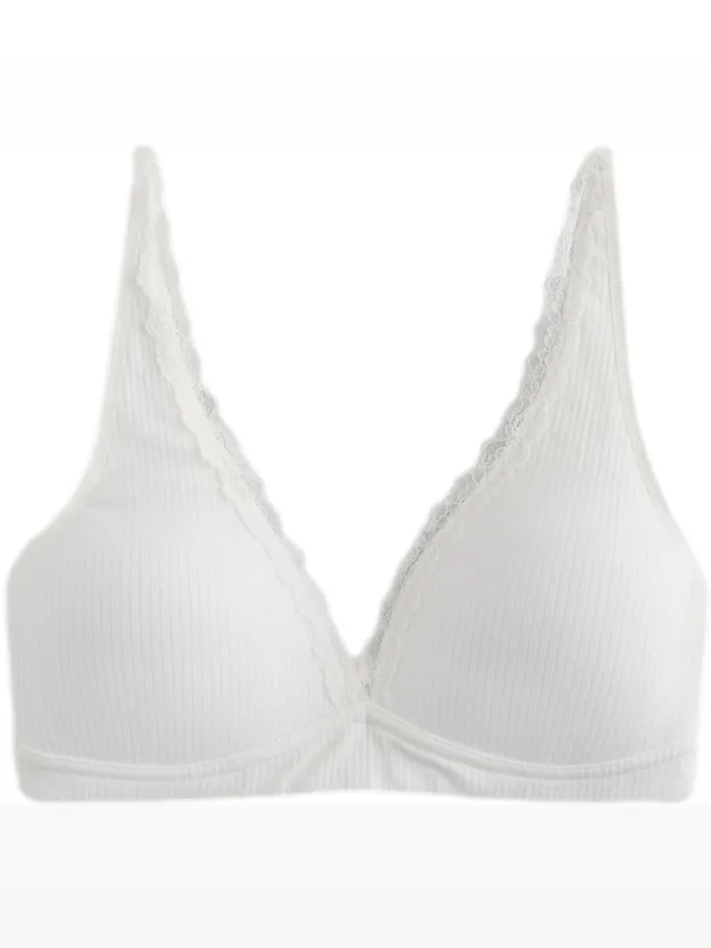 Next Dames - Naadloze, licht gewatteerde bralette van een katoenmix met ribbelpatroon - Crème
