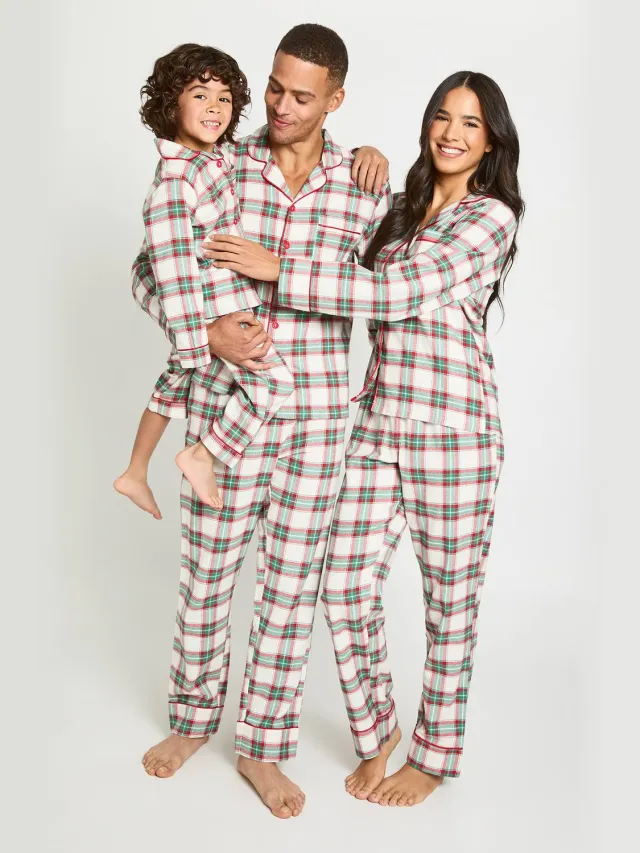 boohoo Dames Dames Bijpassende Familie Geborstelde Ruit Lange Mouw Shirt & Broek Pyjama Set Multicolor