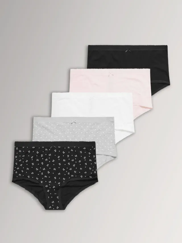 Yours 5Pack Roze En Grijze Slips Met Volledige Dekking Met Hartjesprint-64 Pink