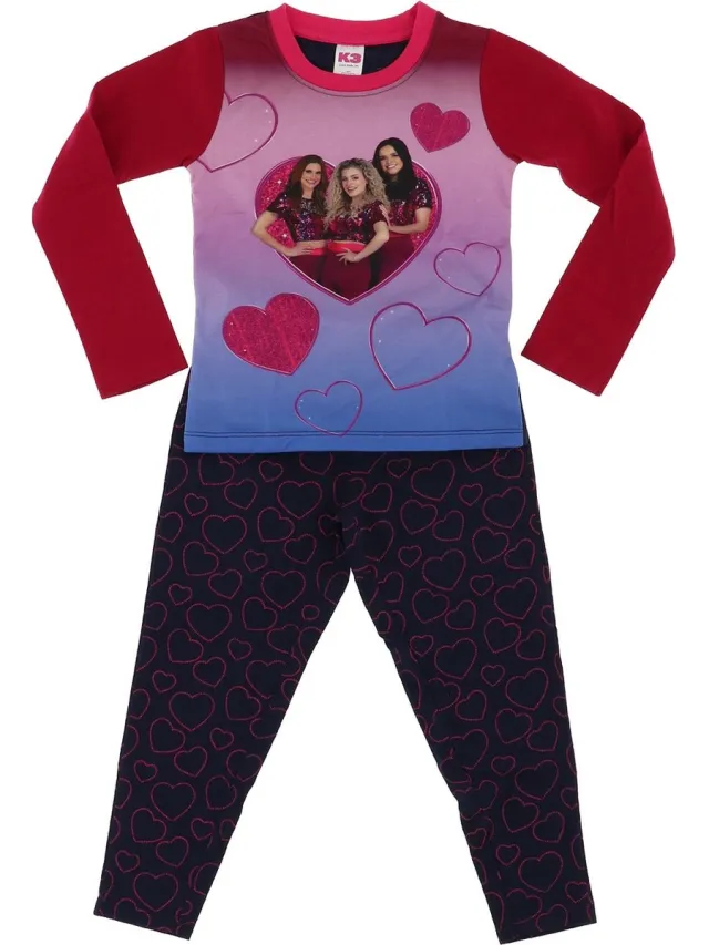 K3 pyjama single jersey girls Rood-Roze-Blauw