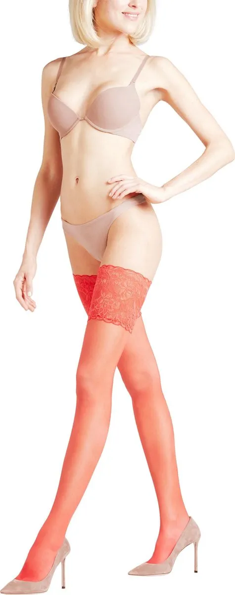 Falke Seidenglatt eenkleurig materiaal transparant 15 DEN stay up kousen dames rood-11 rood 8149