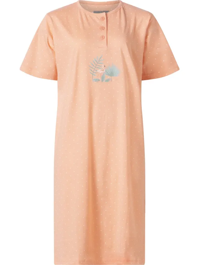 Cocodream Quality Cocodream dames nachthemd korte mouw - Tropic flamingo - zalm