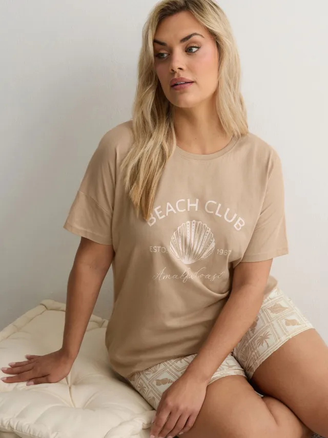 Yours Natuurbruine 'Beach Club' Pyjamaset-60 Brown