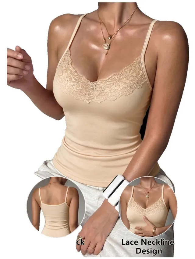 Currero Top Met Kant Dames - Topje - Kleding - Shirt - Blouse - Kort - Volwassen - Abrikoos