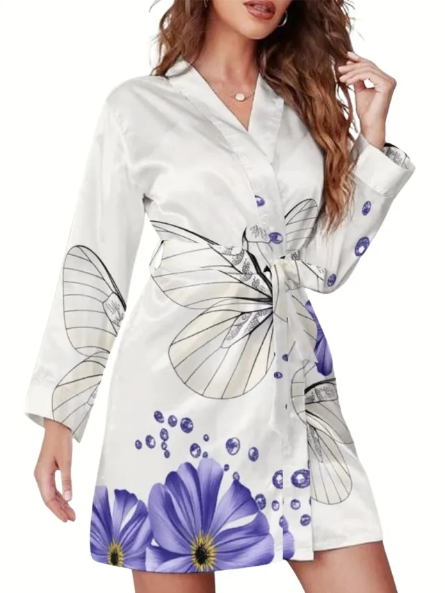 Currero Satijnen Badjas Dames - Kimono - Kamerjas - Satijn - Ochtendjas - Duster - Pyjama - Wit Wit M/L